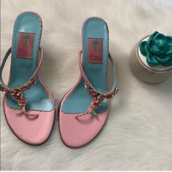 Lily Pulitzer | flower thong heel pink and blue - Picture 1 of 7